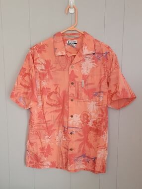 Columbia Mens Shirt Medium River Lodge Fish Print Outdoor Short Sleeve